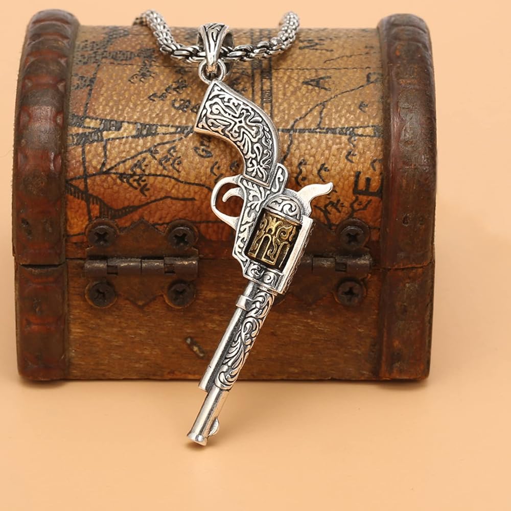 Myshiwu 925 Sterling Silver Vintage Gun Pendant Retro Punk