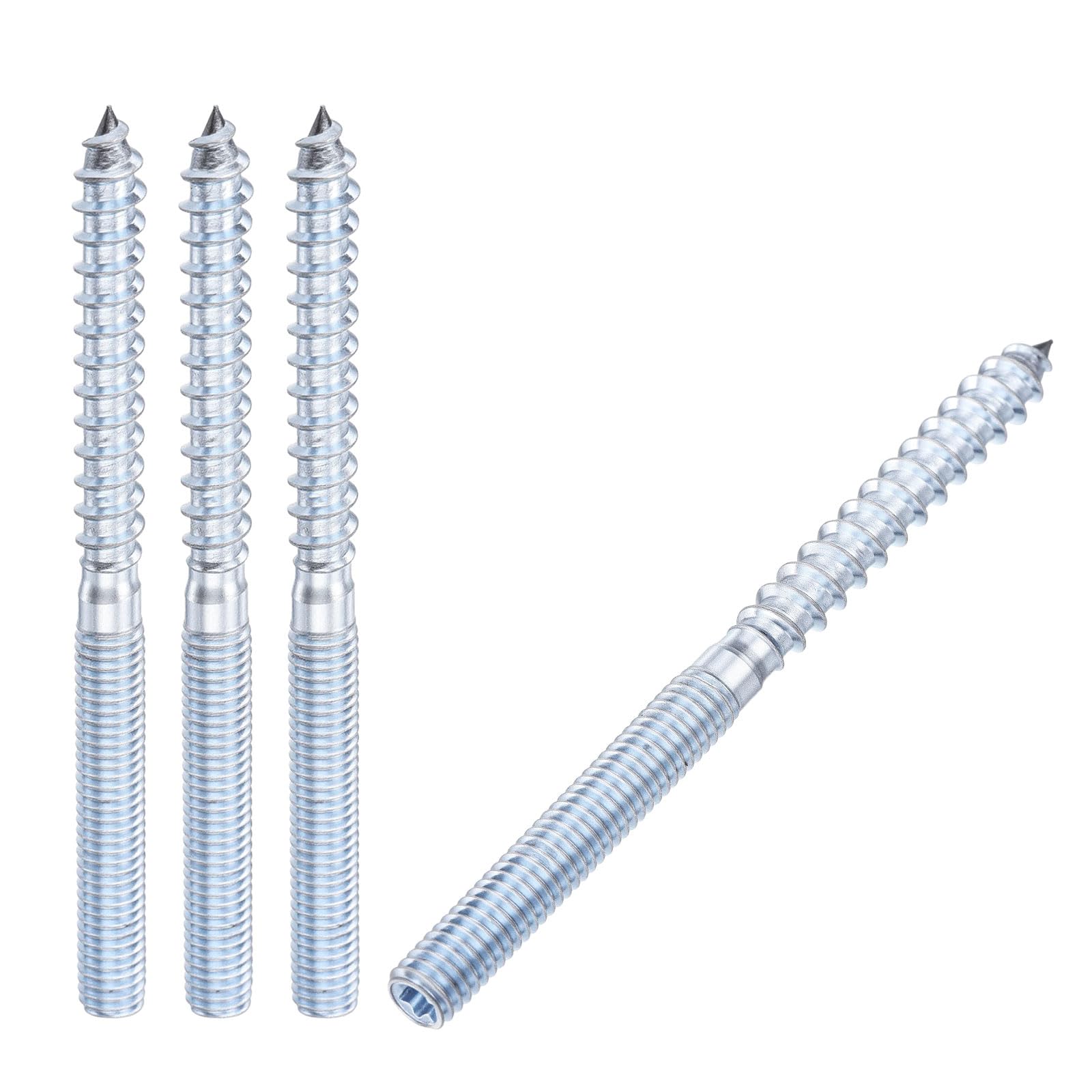 Kozelo 6pcs Hanger Bolts - [M6-1x80] Double Headed Wood Dowel Self Tapping Screws for Wood Furniture Assembly & Repair, Torx Dual Ended Thread Rod Joint Blots, Silvery Zinc Coating