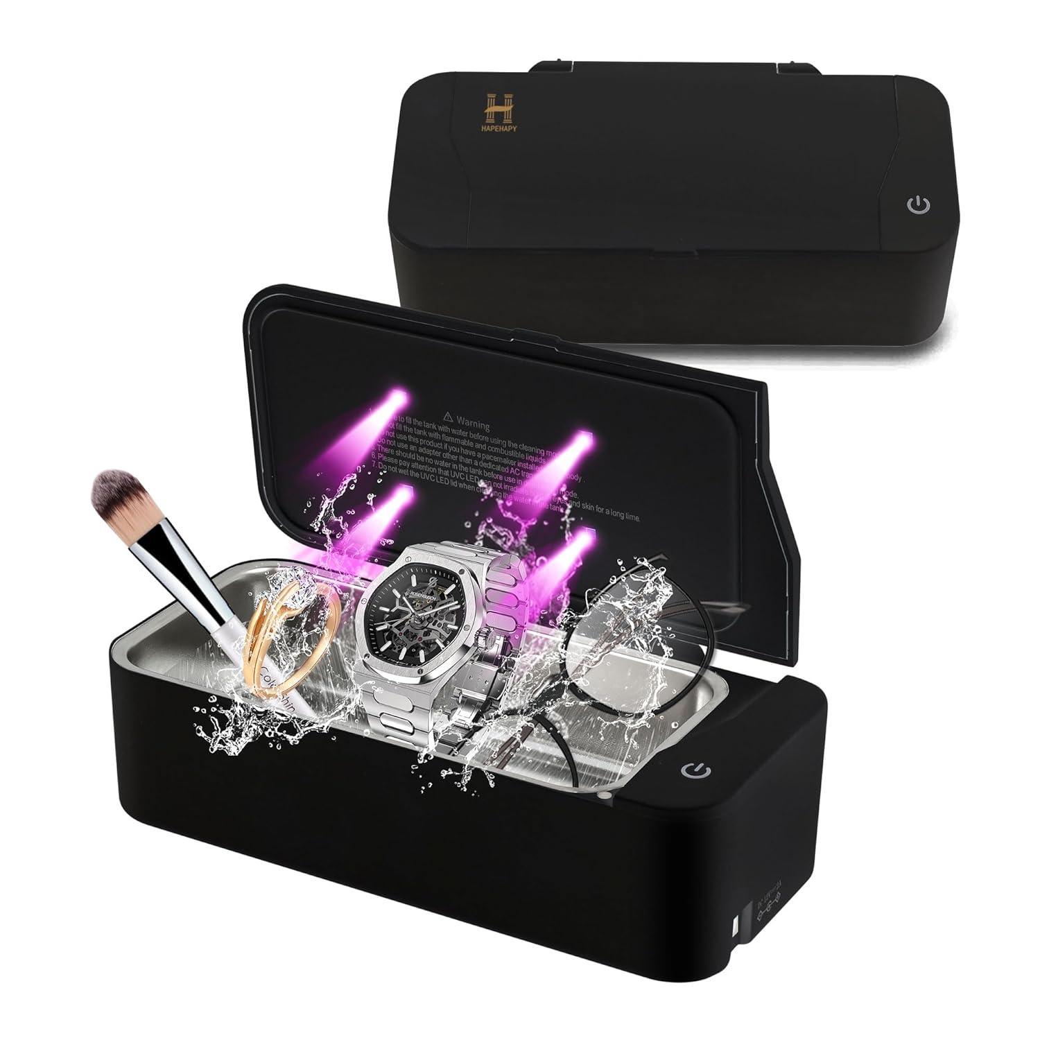 Ultrasonic Jewelry Cleaner, 17oz 48KHz Ultrasonic Cleaner, Sonic Jewelry Cleaner Machine with 2 Timer Modes for Ring, Necklace, Glasses, Watch Strap (QXI-13-01B)