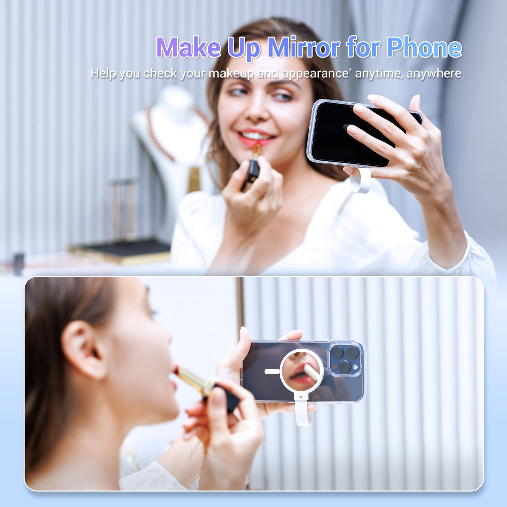 JJC Specchio magnetico per selfie, specchio convesso per iPhone 16 15 14 13 12 Pro Max Plus, custodia Mag-Safe e tutti i telefoni per lo streaming vlogging e per scattare selfie