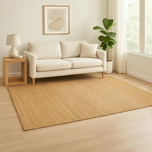 Jute Teppich 160x230 cm | Handgewebter Naturteppich für Wohnzimmer | Braun