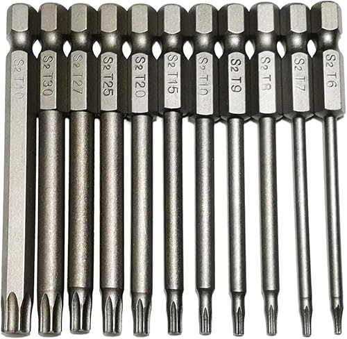 YDLQWCZ Broca Torx de seguridad, 11 piezas de vástago hexagonal de 14 de pulgada, T6, T7, T8, T9, T10, T15, T20, T25, T27, T30, T40, 3 pulgadas de