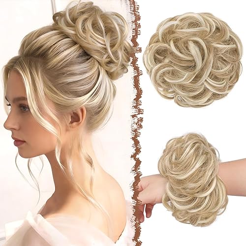 FESHFEN Messy Bun Hair Piece - Large Elastic Wavy Curly