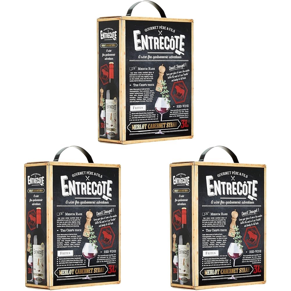 Entrecote - Merlot, Cabernet Sauvignon, Syrah - Rotwein aus Frankreich - BIB Bag in Box (1 x 3 l) (Packung mit 3)