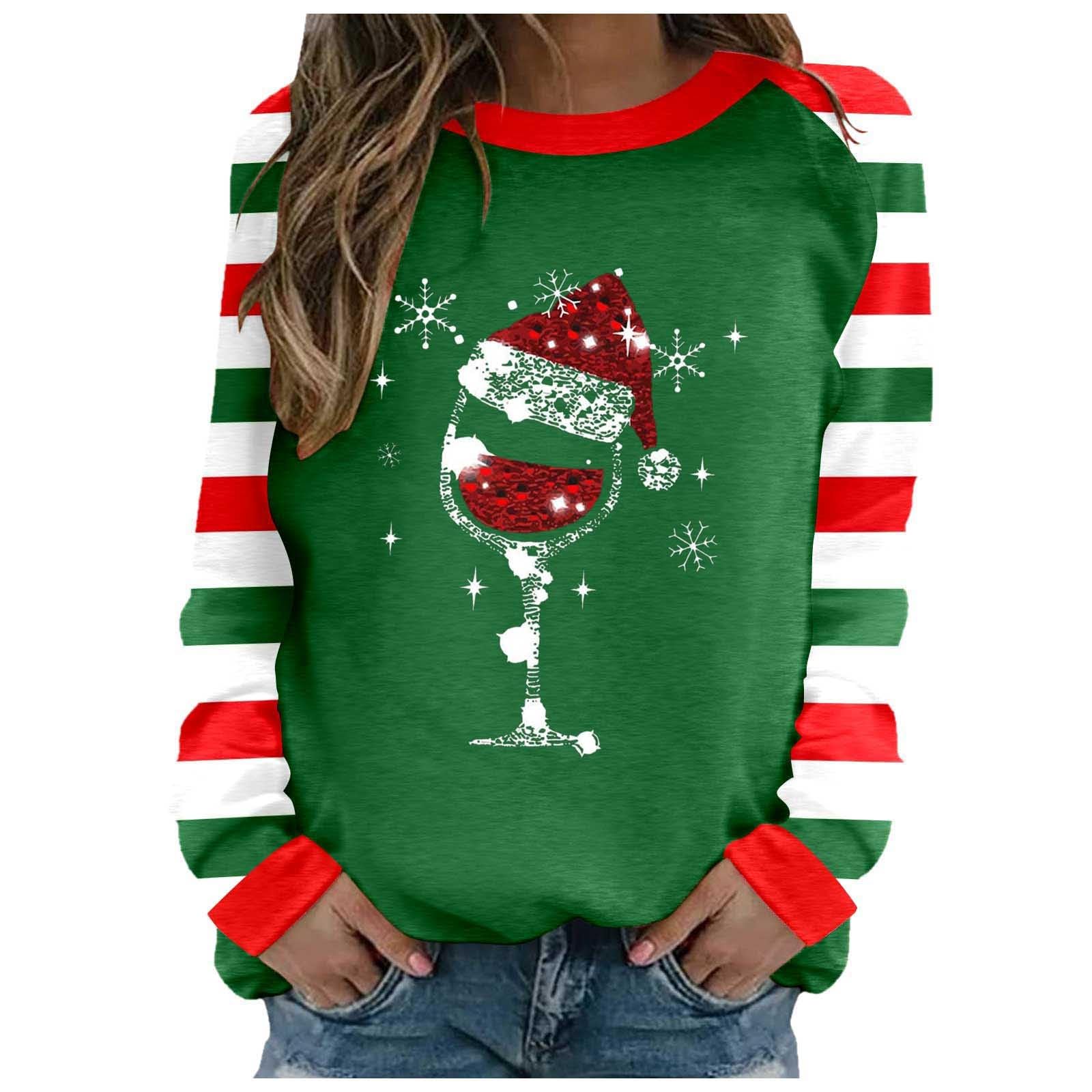 Sweatshirt femme de Noël imprimé pull ajusté vert pour offrir