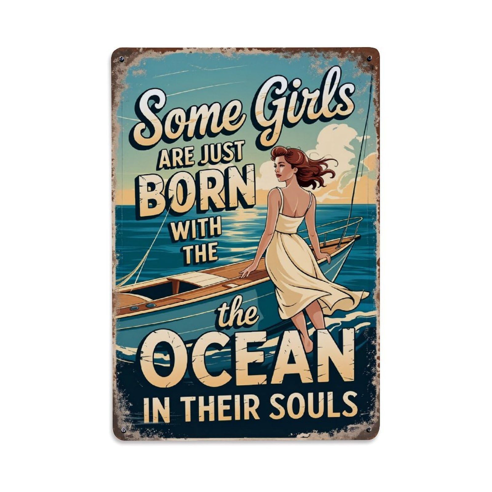 Enderetf Girls Vintage Ocean Soul Boat Sunset Tin Sign Metal Poster, Home Bar Garage Man Cave Cafe Indoor & Outdoor Wall Decoration 8X12inches