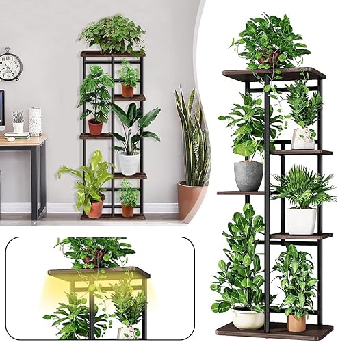 Miniatura 3 de Soporte para plantas con luces de crecimiento, múltiples macetas, soporte para maceta, estante para patio, jardín, esquina, balcón, sala de estar (5