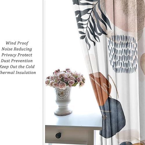 Miniatura 6 de Cortinas opacas de arte abstracto y moderno para oscurecer la habitación con ojales, hojas retro de mediados de siglo, diseño bohemio geométrico