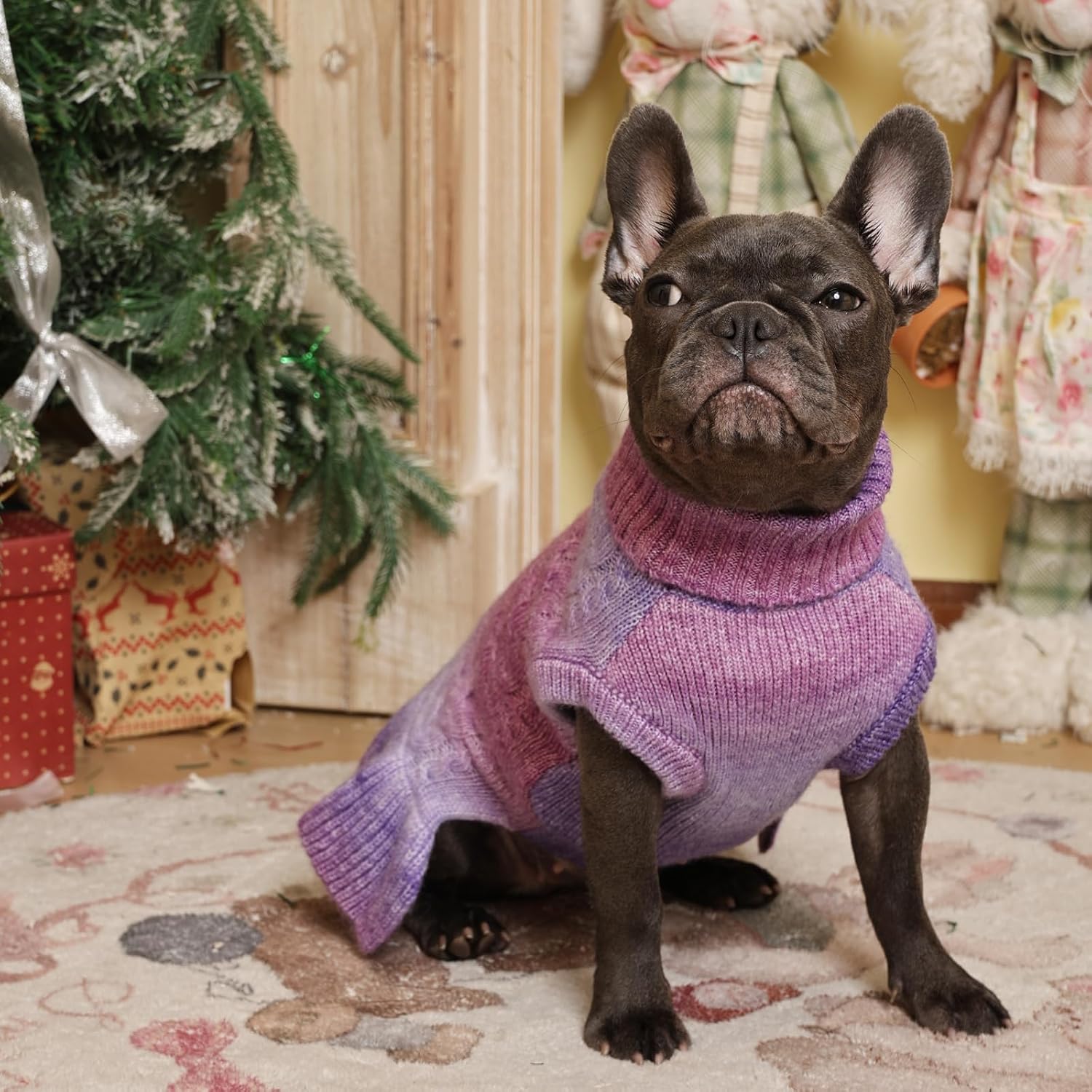QBLEEV Dog Sweater Dress, Dog Christmas Sweaters for Small Dogs, Pullover Puppy Sweaters Purple Pet Sweaters Warm Winter Fall Dog Sweaters Vest Turtleneck Holiday Dog Sweaters for Dogs Girls Boys S