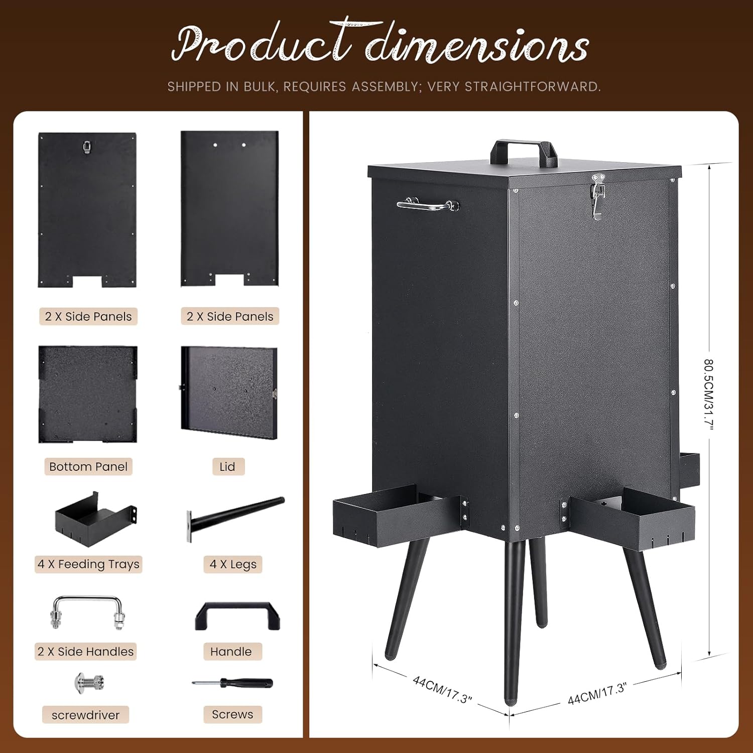 105L Deer Feeder Heavy Duty Galvanized Steel Gravity Deer Goat Feeder Weatherproof Wildlife Game Feeders Food Dispenser for Goats, Sheep, Horses, Wild Turkeys