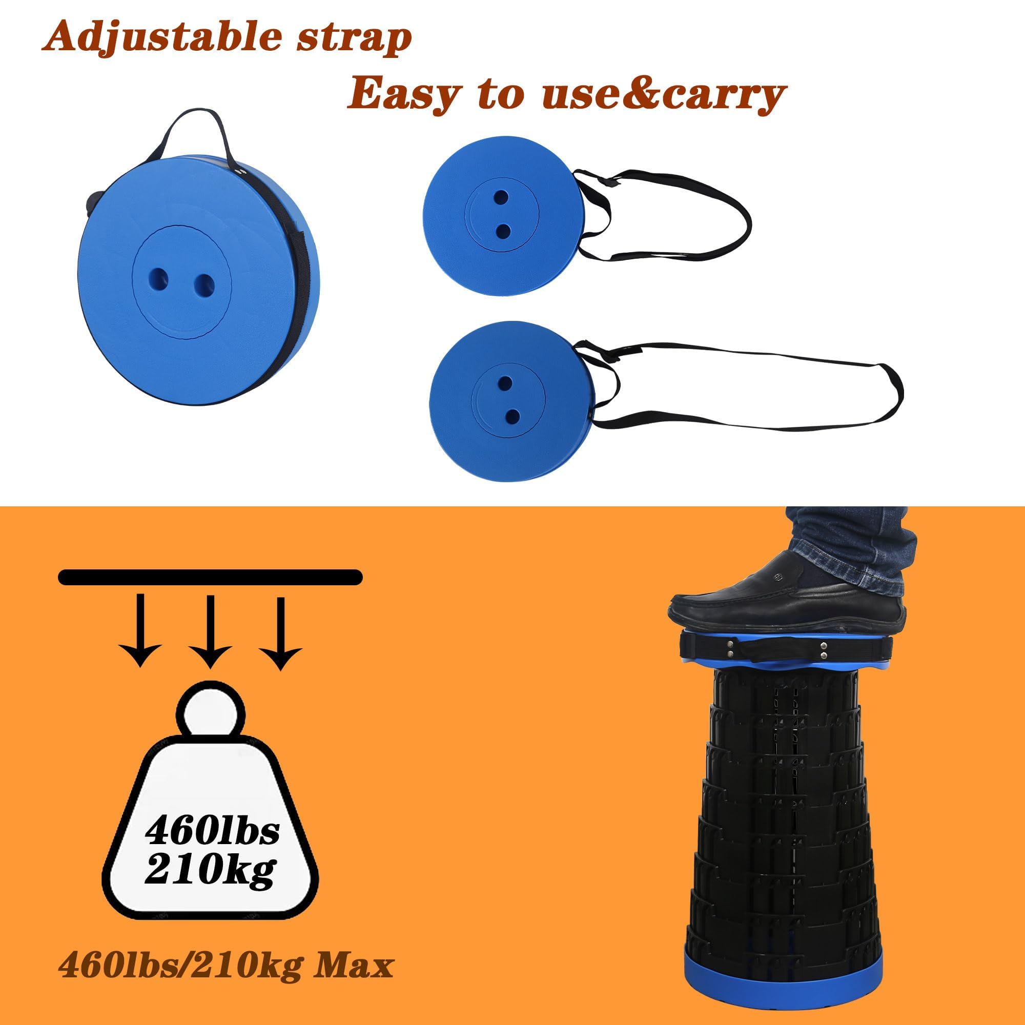 Sgabello Pieghevole Portatile, Adulto Sedia Pieghevole, Sgabello da Campeggio, Sgabello Leggero Retrattile per Barbecue All'aperto Sgabello da Pesca Carico Massimo 460lbs/210kg(Blu)