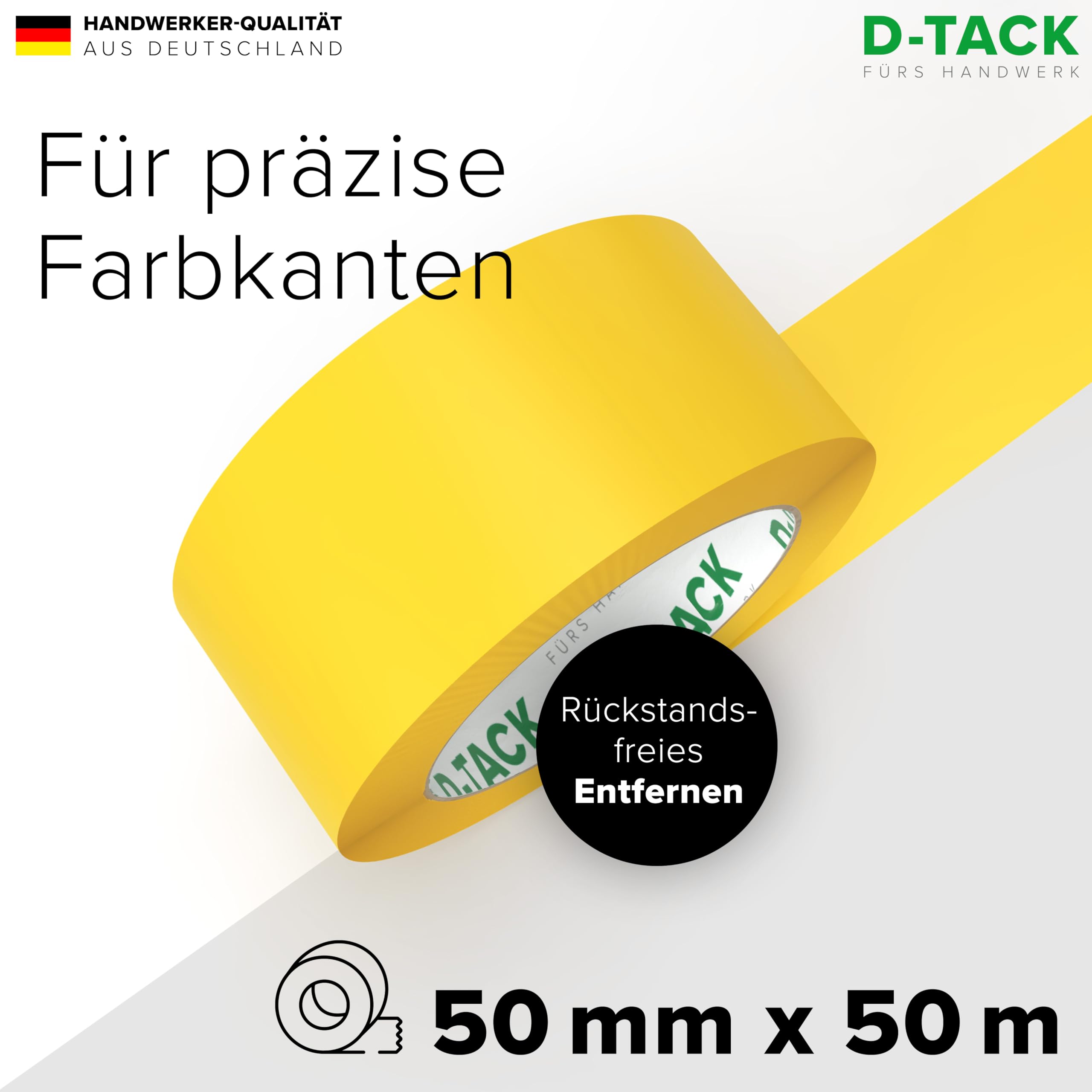 D-Tack 12x Malerkrepp Profi | 50 mm x 50 m | Malerkrepp aus Washi Tape | Innen | Präzise Farbkanten beim Abkleben | Abdeckklebeband rückstandsfrei ablösbar | UV-beständig | Profi Kreppband