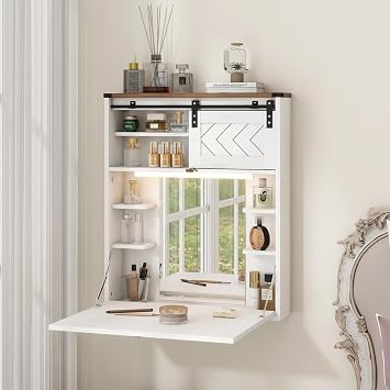 ARTETHYS Floating Vanity with Mirror & Lights White Wall Mounted Makeup Set