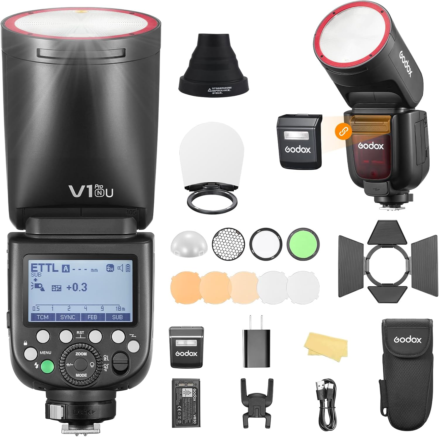 Godox V1 Pro N U Flash for Nikon, Godox V1 PRON with AKR1 Accessory Kit 2980mAh 76W Battery 500 Full Power Flashes TTL 1/8000s HSS 1.3s Recycle Time 2.4G Wireless