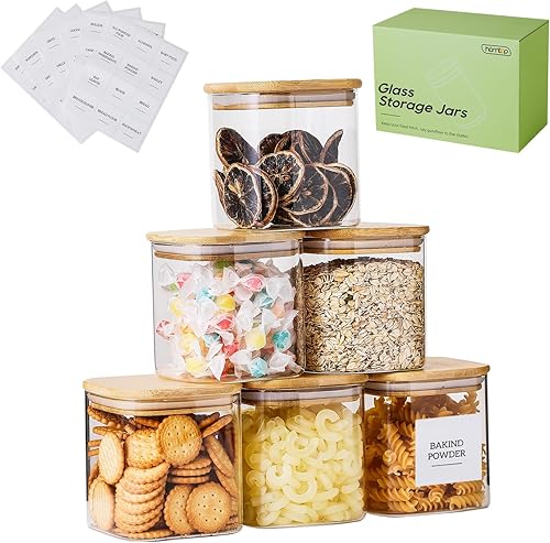 Miniatura 14 de Contenedores de vidrio para almacenamiento de alimentos con tapas, paquete de 6 (25 onzas, 37 onzas / 50 onzas), tarros de vidrio de borosilicato