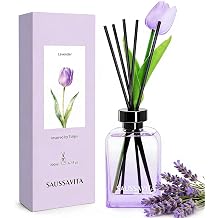 Reed Diffuser Set French Juniper & Lavender Scent with 10 Sticks & Tulip Flowers Decor, 200ml Diffusers Flower Narrow Spaces for 120 Days, Home Fragrance Air Freshener Long Lasting for Bathroom Office