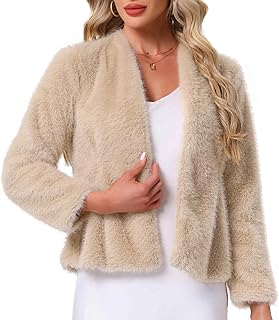 Faux Fur Coat for Women Long Sleeve Open Front Overcoat Wedding Fluffy Jacket