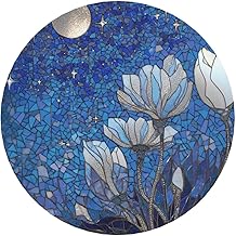 Stained Glass Mosaic Night Sky Moon Stars Flowers Round Magnetic Fridge Magnets for Kitchen Durable with Enduring Magnetism