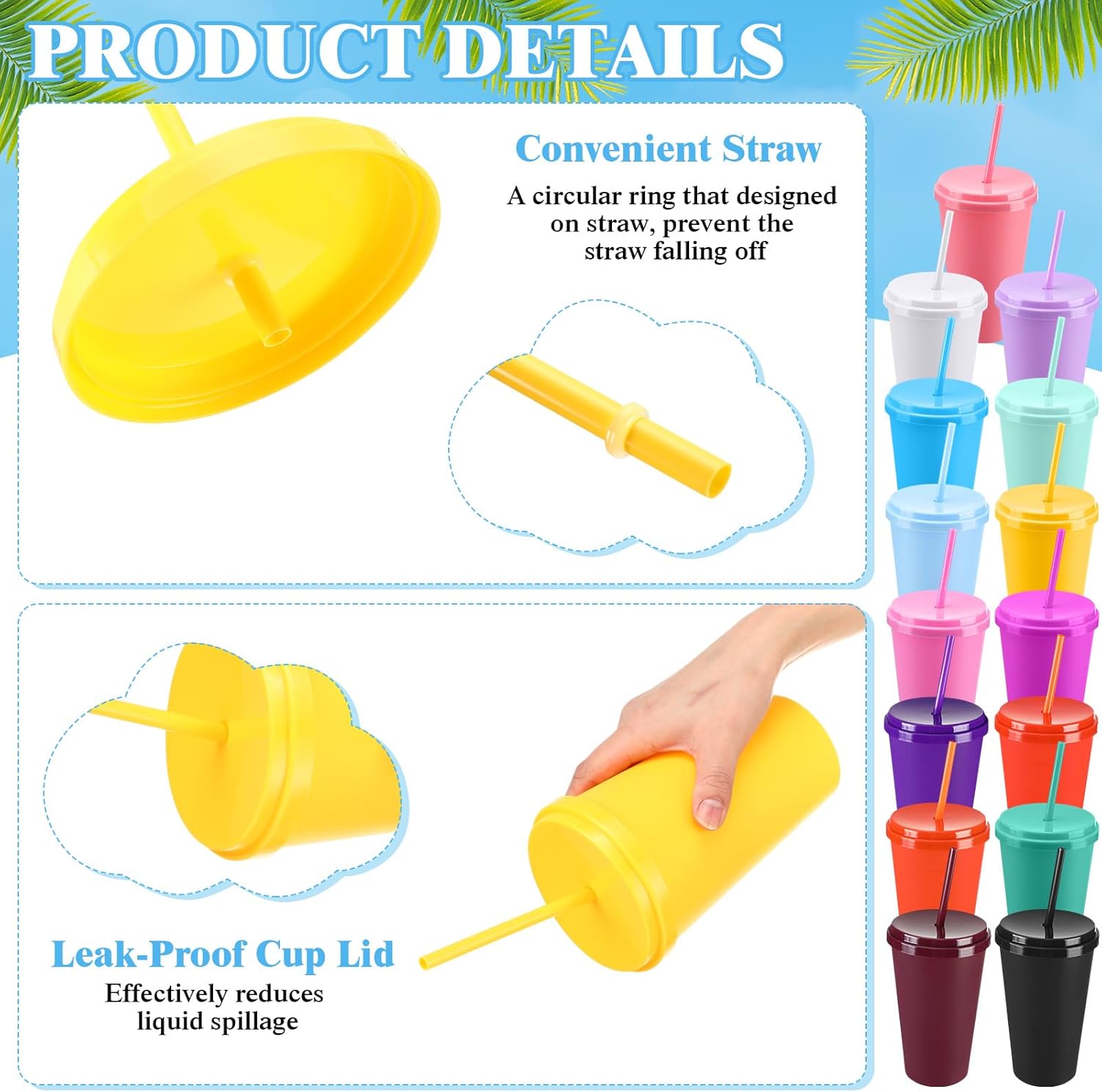 Honeydak 30 Pack 24oz Plastic Tumblers with Lids and Straws Gifts Bulk Glitter Reusable Iced Coffee Cups Cold Drink Travel Mug Cup for Parties Adults Birthdays Weddings (Colorful) - Image 2