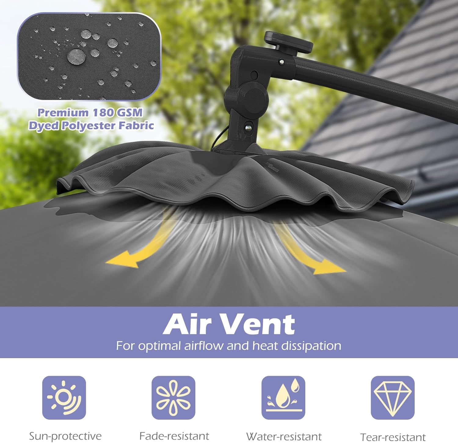 Tangkula 10ft Solar Patio Umbrella with Base Included, Offset Cantilever Outdoor Umbrella with 32 LED Lights, Infinite Tilt, 360 Degree Rotation, Crank Handle for Pool Deck Garden Backyard (Gray)