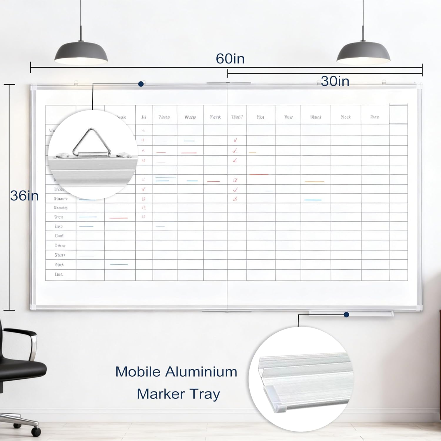 KIZZBY Magnetic Dry Erase White Board - Large Foldable Portable 60" x 36" Double Sided Whiteboard Silver Aluminum Frame Marker Board, Hanging Wall Mounted for Office Home School