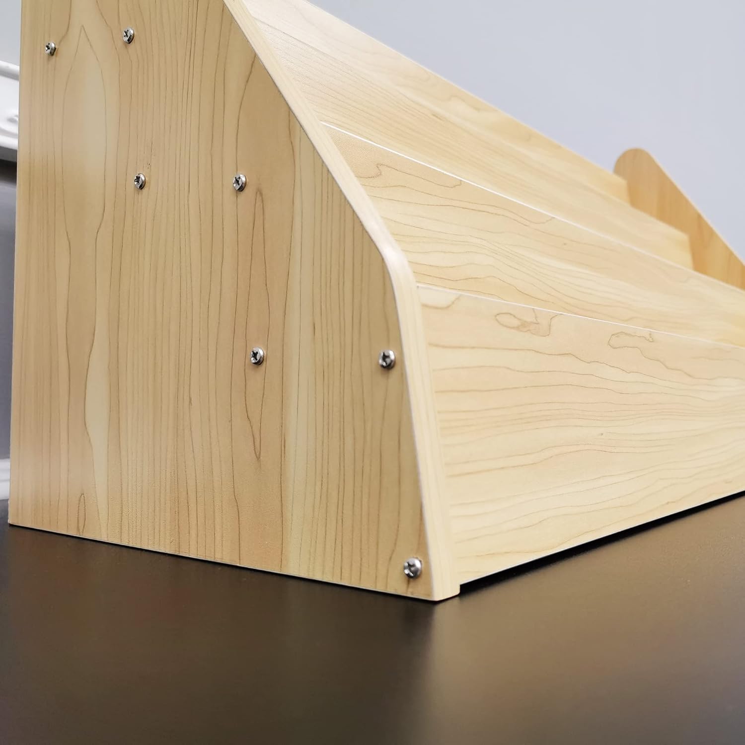 FixtureDisplays® Maple Color Countertop Book Shelf Display, Greeting Card Rack, Step Rack for Literature, Magazines, Brochure, Tile Sample Paint Brochure Holder, Unassembled 2903-NF