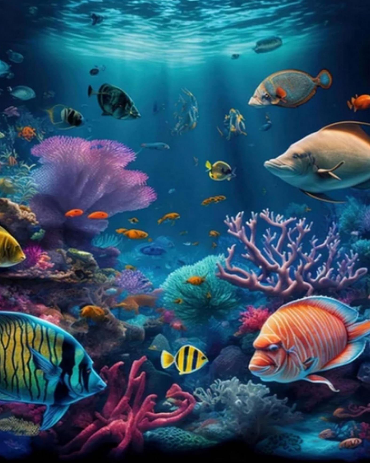 Xpdnmilq DIY Cross Stitch Kits 11CT Embroidery Kit for Beginners, Embroidery Starter Kits with Patterns and Instructions -Underwater Fish -40X50cm