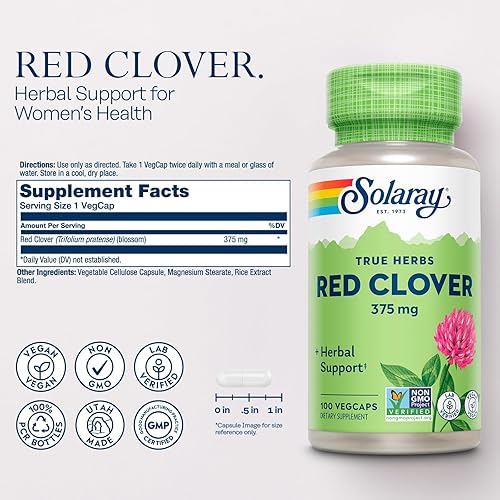 Miniatura 2 de Solaray Flor de trébol rojo, tapa vegetal (Btl-plástico) 375mg | 100ct