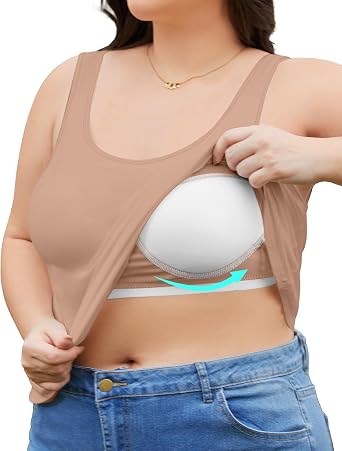 FOREYOND Plus Size Tank Top with Shelf Bra for Women Camisole Tops with Built in Bra Cotton Undershirts 1XL-5XL