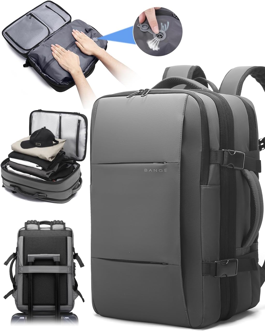 BANGE Backpack with Anti-Theft Vacuum Compression Travel Backpack,Expandable Backpacks with Pump for Airplanes - Image 9