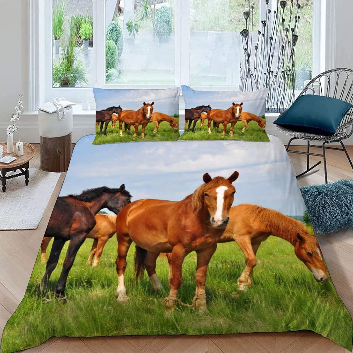 Housse de couette 200x200 cm cheval douce et facile à fermer par zip