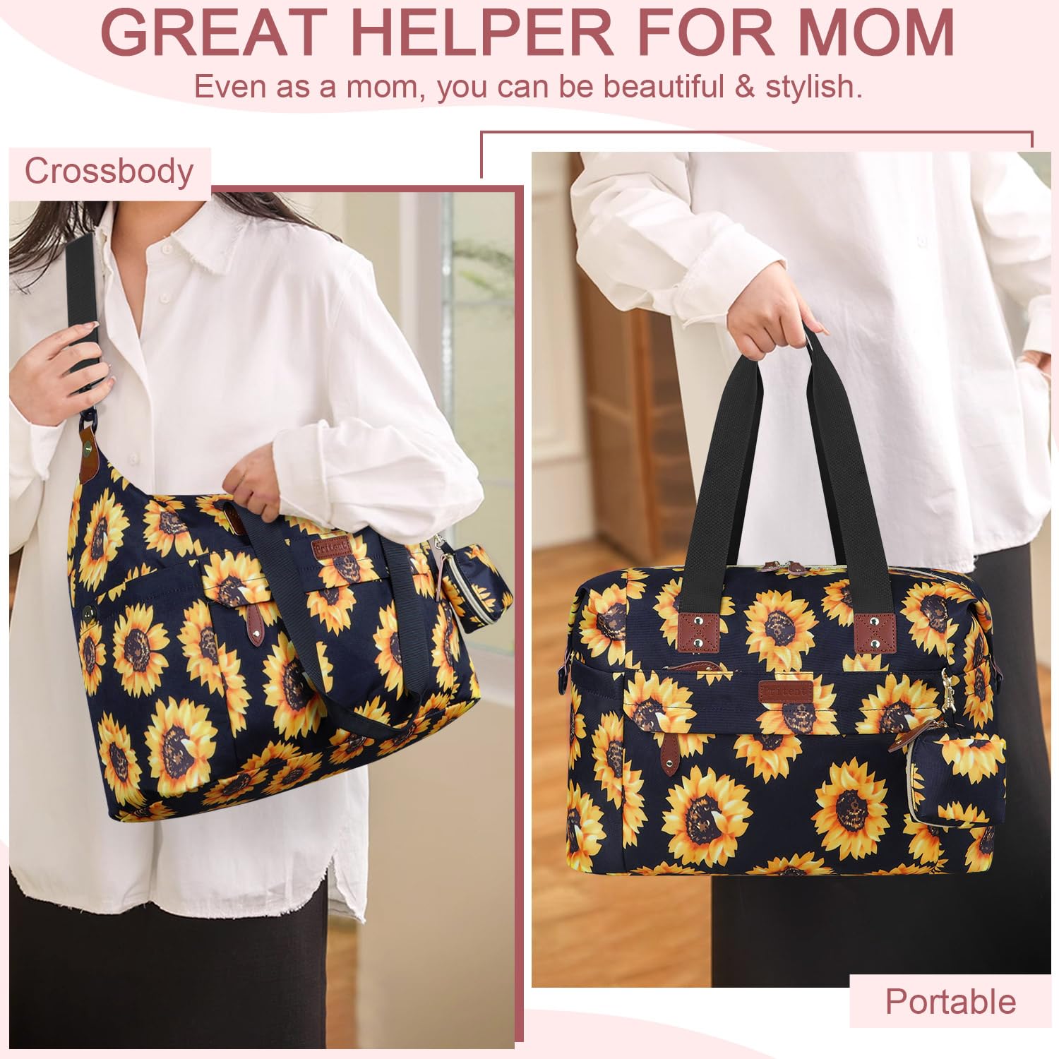 Diaper Bag Tote - Diaper Baby Bags with Pacifier Case, Shoulder Straps, Stroller Clips, Waterproof Large Mommy Bag Maternity Bag Travel Baby Bag for Mom and Dad, Sunflower - Image 2