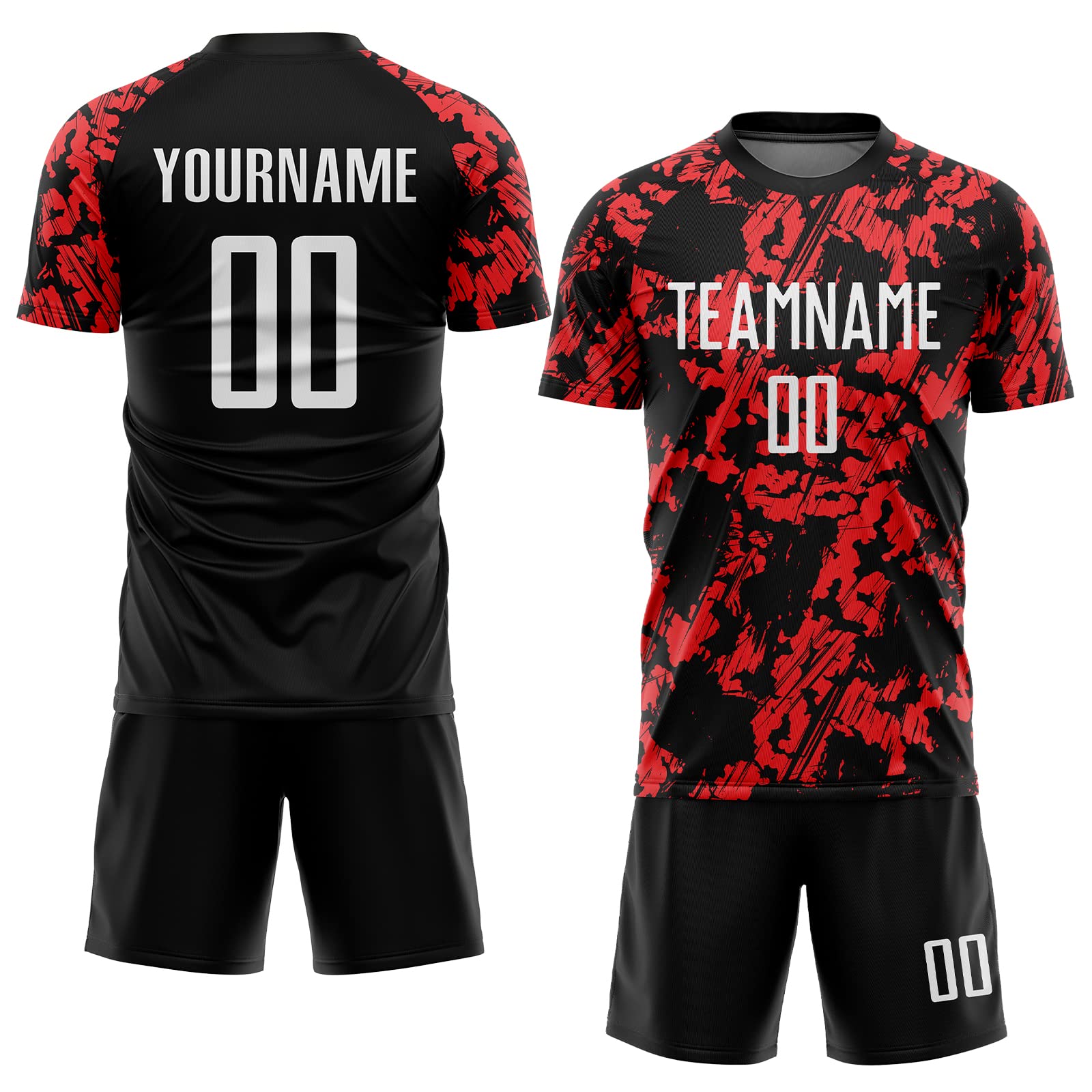 Custom Adult Soccer Uniforms for Men Women Personalized Graffiti Soccer Sports Team Jerseys Novelty Black and Red Athletic T-Shirts Shorts Printed Name Number Black & Red Football Shirt Shorts
