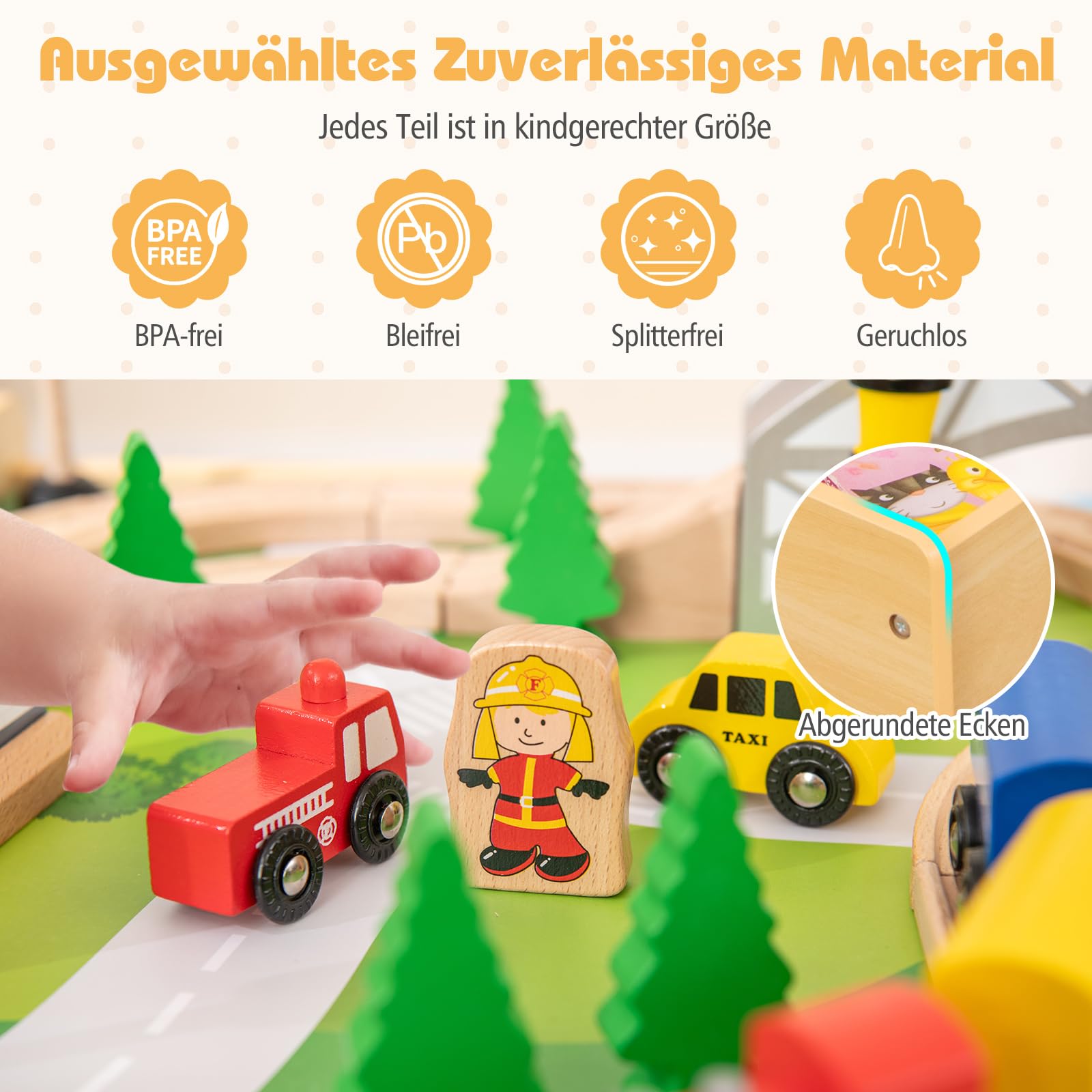 COSTWAY 78-teiliges Kinder Eisenbahn Set, 5-in-1 Holzeisenbahntisch mit umkehrbarer Tischplatte & Tafel, Spieltisch für Kinder ab 3 Jahre