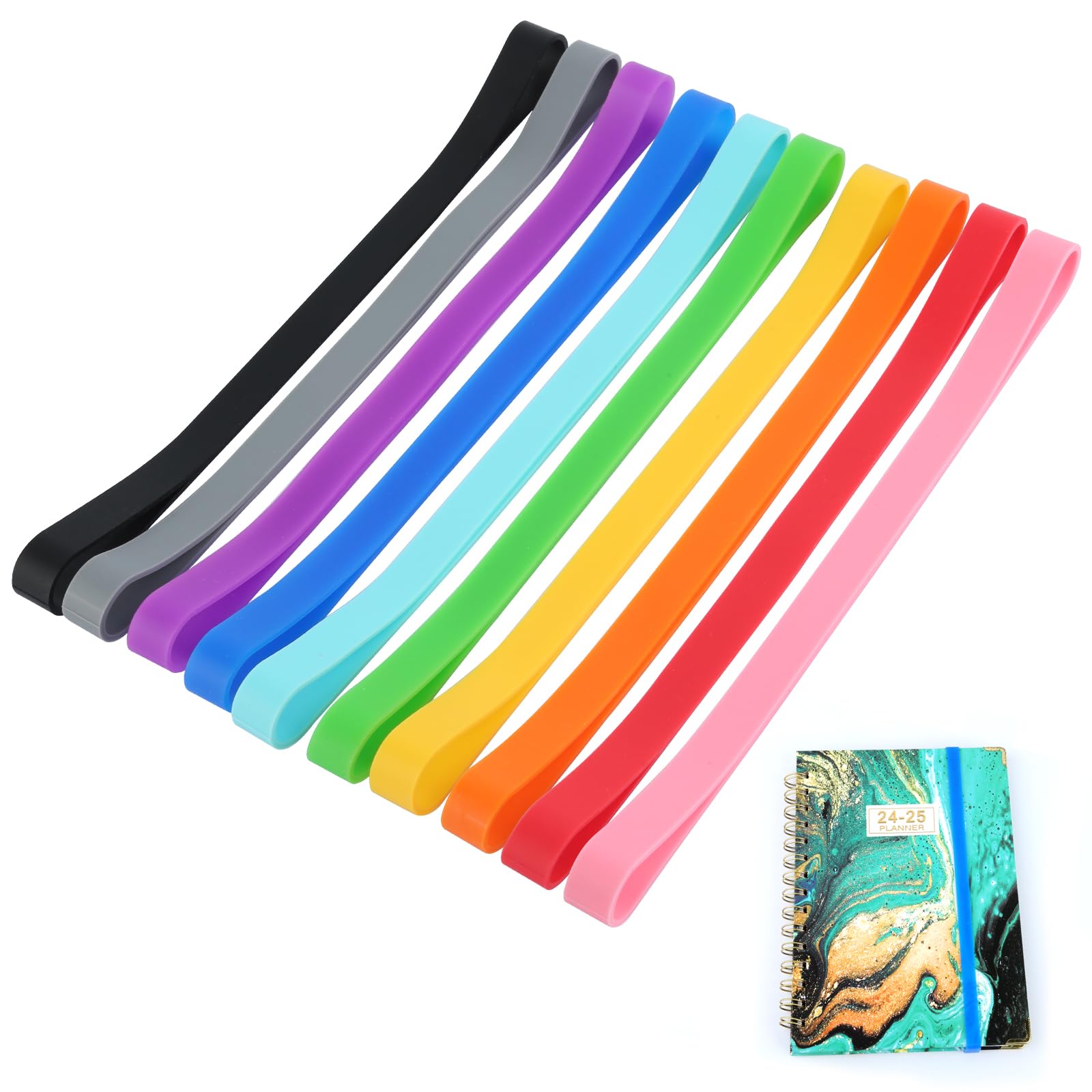 Pack of 20 Rubber Bands Wide, 20 x 1 cm, Silicone, Reusable, Large, 10 Colours