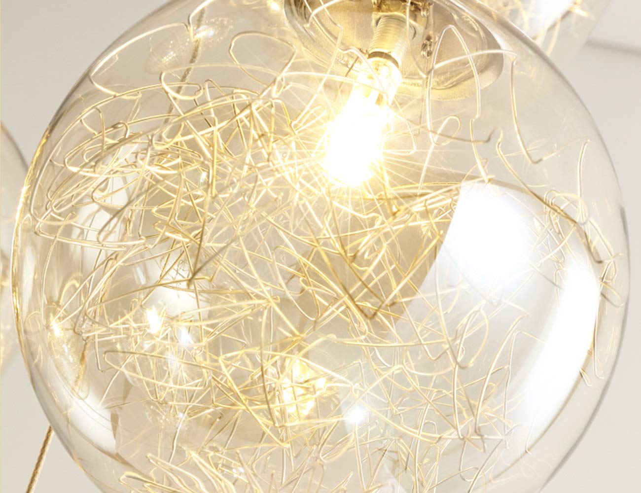Lampadario a Sospensione Duplex per Scale, con 10 Sfere Cave in Vetro per Soggiorno, Girevole, 40x200 cm, lampadine Incluse.