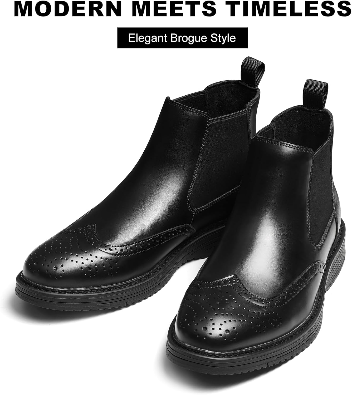 Chelsea Boots Men Genuine Leather Brogue Wingtip Casual Dress Boots Comfortable Cla... - Image 5