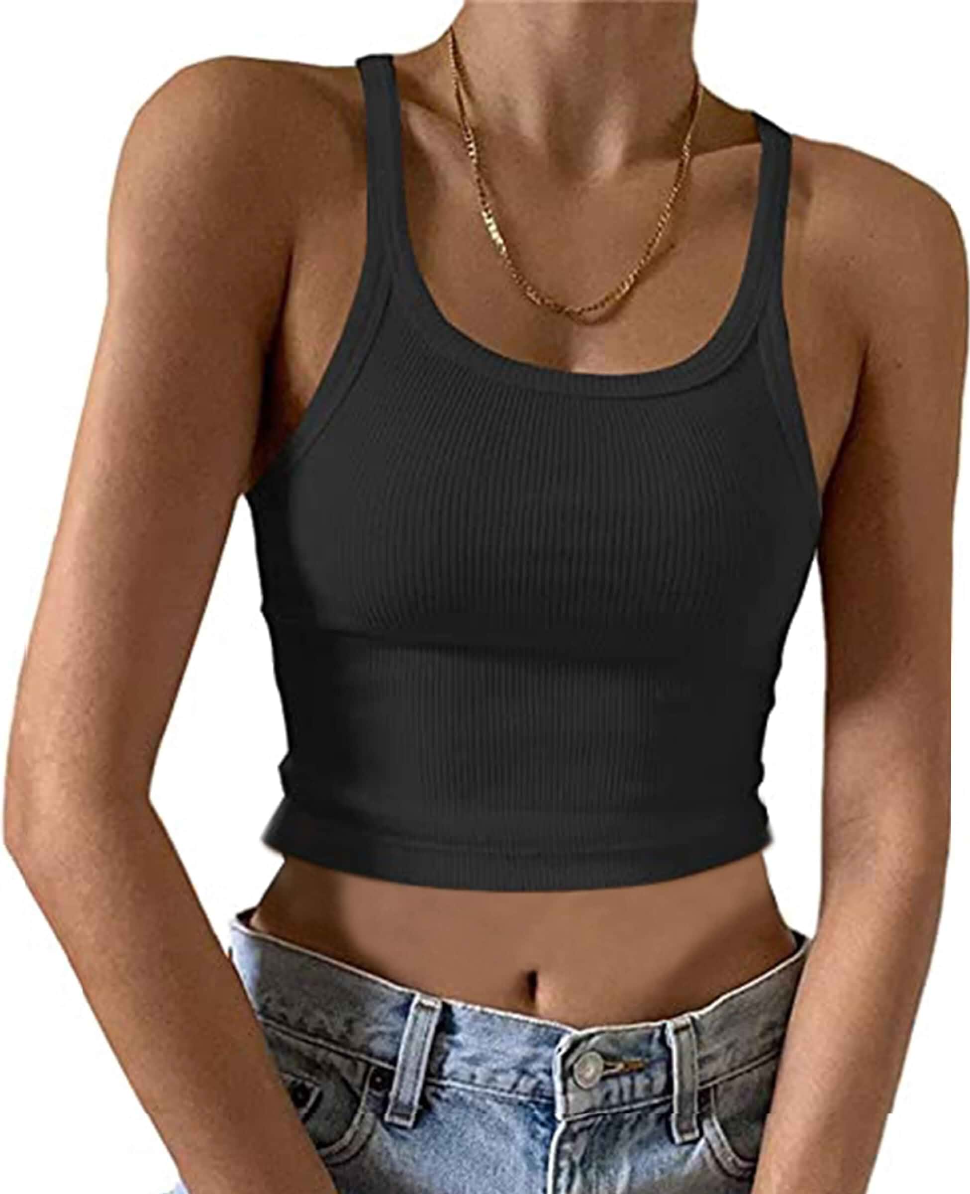 95% Cotton Ribbed Crop Tank Tops for Women Soft stretch cropped camisole tops; Slim fit racerback scoop neck basic tank top; Spring fall summer daily travel casual wear