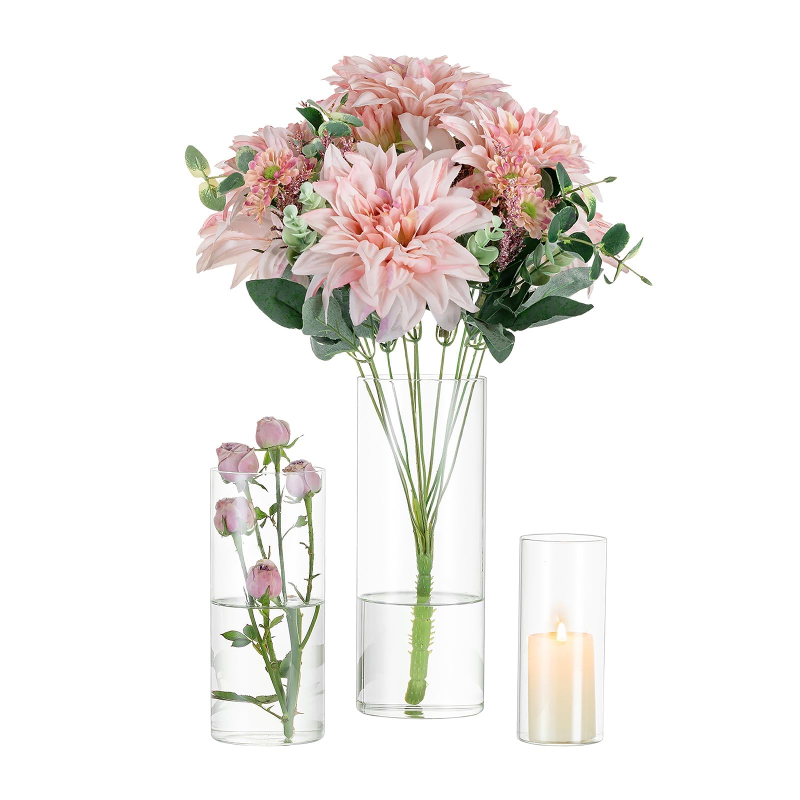 Lot De 9 Vases Cylindriques En Verre Transparent Pour Décoration De