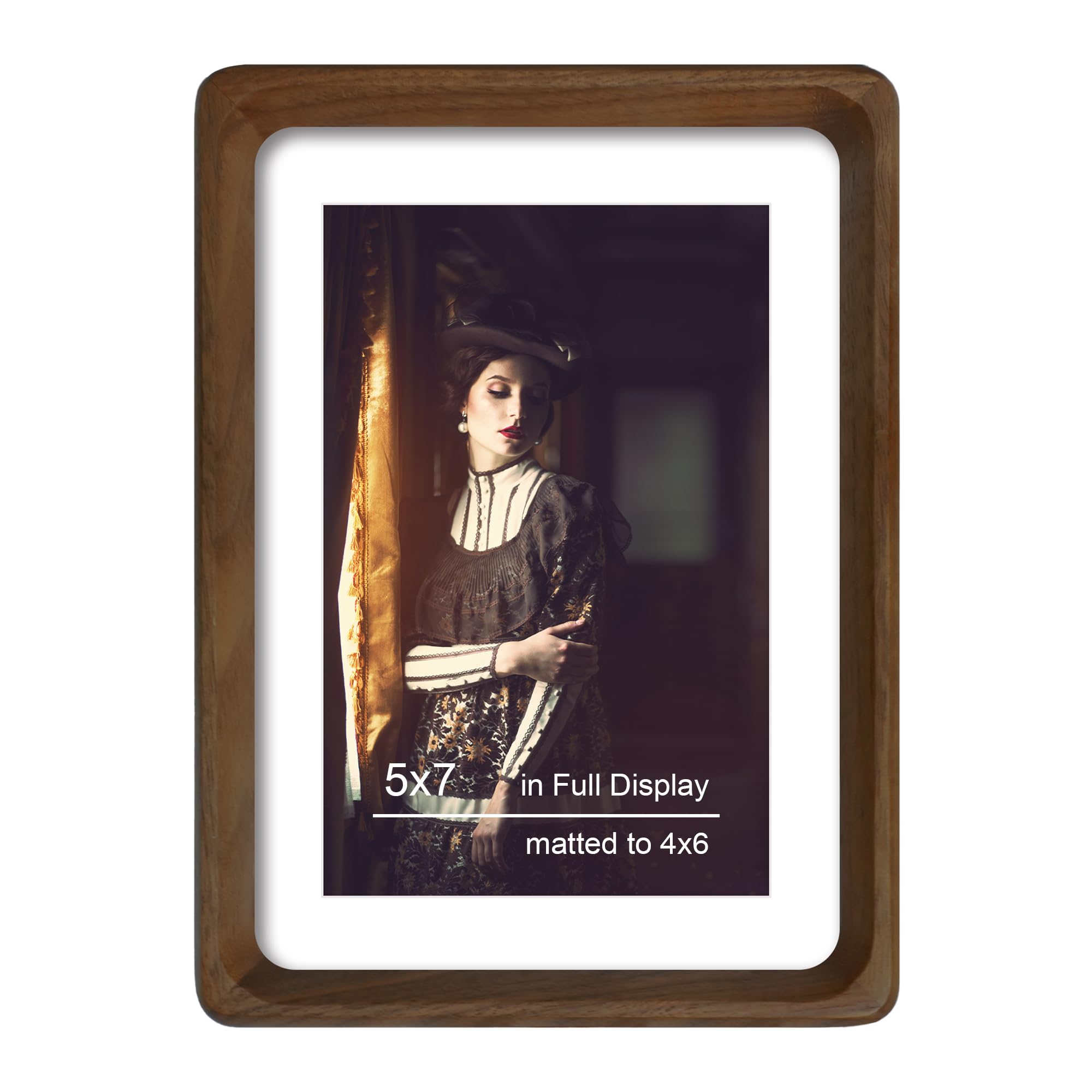 Photo 1 of THKRLOF 5x7 Picture Frame Natural Walnut Wood with Mat for 4x6, Original Natural Solid Wood 5 by 7 Photo Frames with Tempered Glass Cover for Wall and Tabletop Display