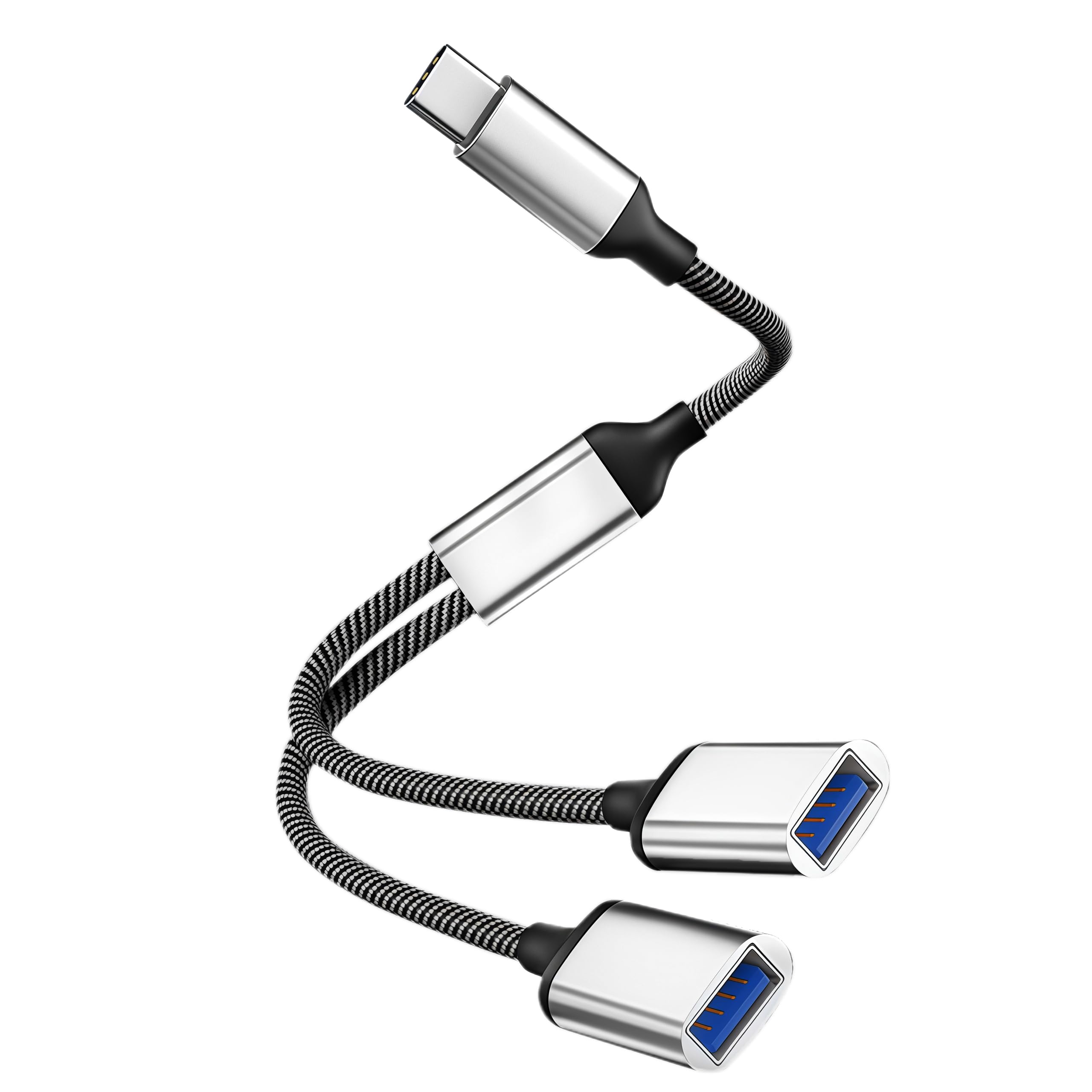 REYTID USB C to Dual USB Adapter, 2-Port USB 2.0 (480Mbps) Hub - Type C Male to 2X Female USB A Splitter, Aluminum 5V/2A Charging for MacBook/Windows/