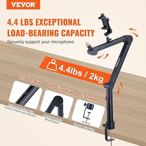 Miniatura 2 de VEVOR Brazo de brazo de micrófono, soporte de micrófono ajustable con gestión de cables, abrazadera de montaje de escritorio, barra de extensión