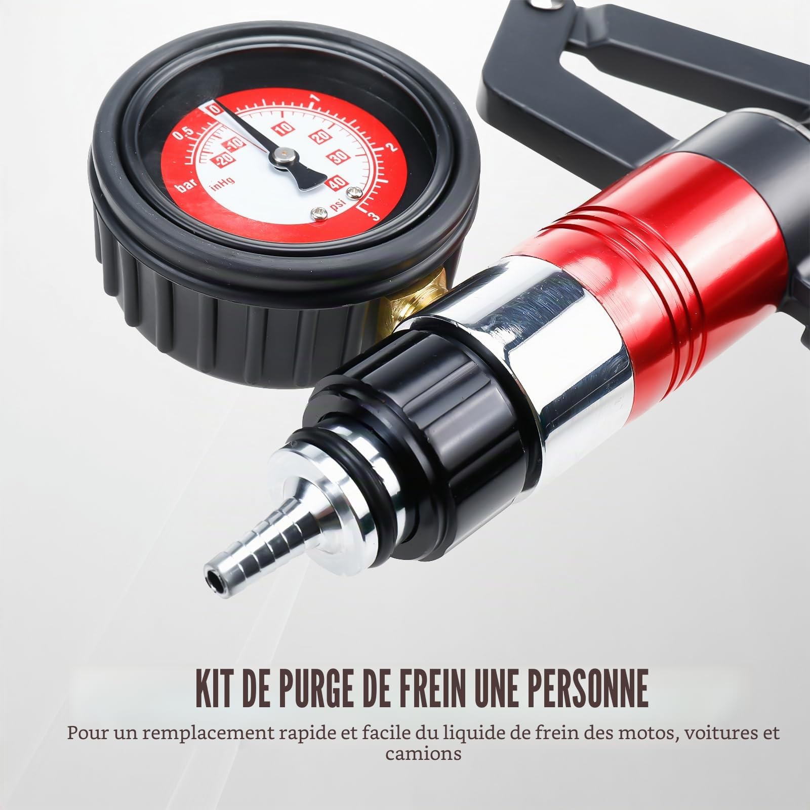 Kit de purge de frein sous vide BOOMSTART, pompe à vide manuelle de 40PSI 26HG avec jauge, kit de purge de frein sous vide manuel pour une personne, pompe de purge de frein sous vide pour moto
