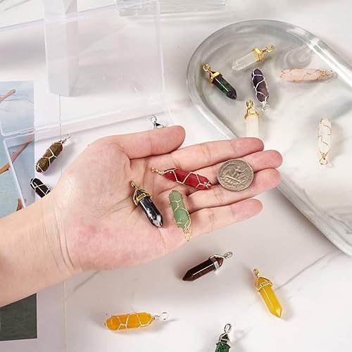 Miniatura 4 de FASHEWELRY 20 colgantes de cristal de chakra hexagonal y bala de piedras preciosas mixtas para hacer joyas