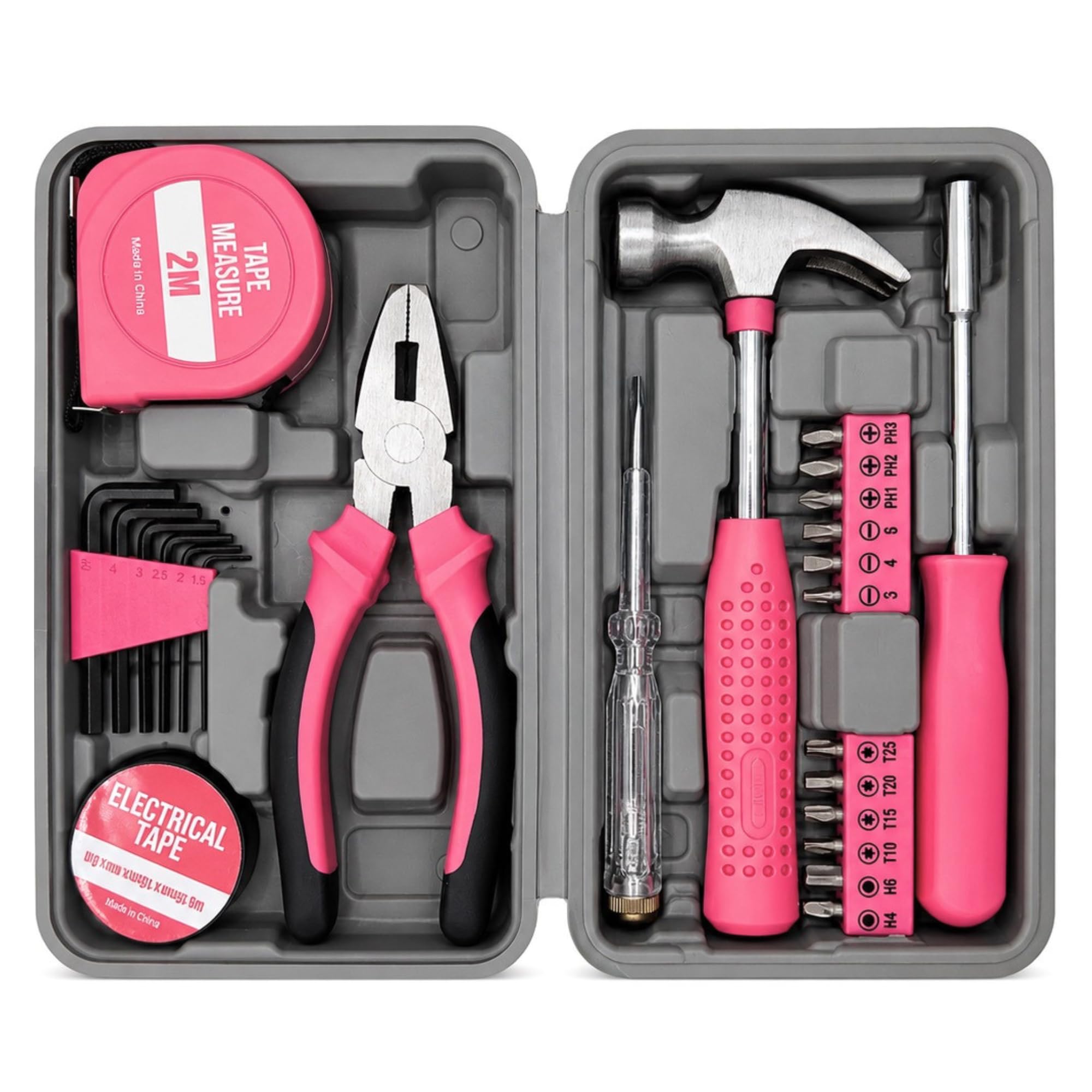 IRONVOLT 24-Piece Pink Home Tool Kit - Small DIY Repair Set with Mini Hammer, Pliers, and Screwdriver - Compact Case for Apartment and Office Maintenance