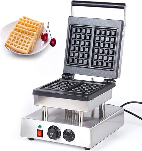 Commercial Electric Waffle Maker Rectangle Nonstick Coating Electric Waffle Maker Machine Full Stainless Steel Body Temperature and Time Control
