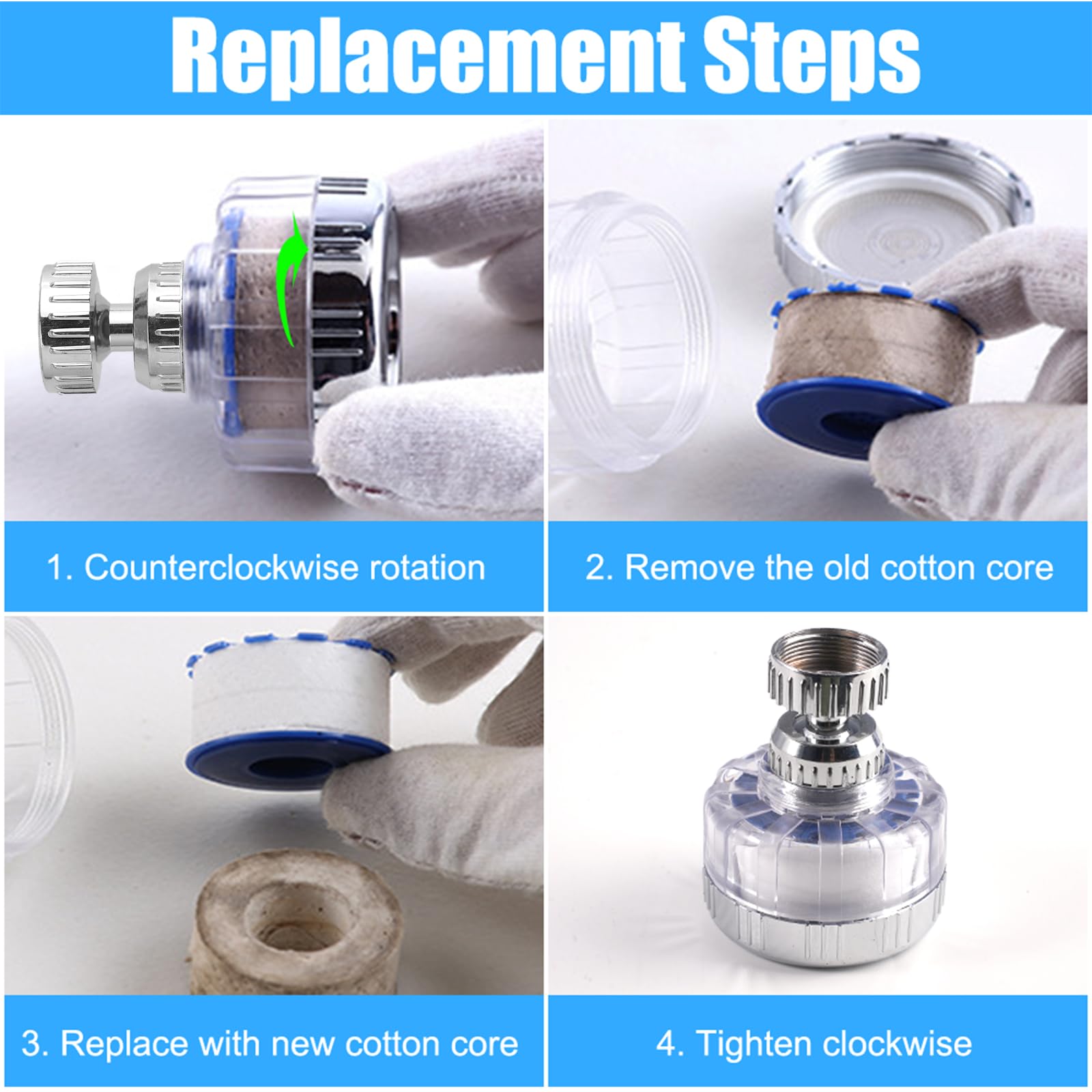Filtro Acqua Rubinetto con 6 Elementi Filtranti in Cotone PP, Filtro Calcare Rubinetto Cucina Girevole A 360°, Filtri per Montaggio del Rubinetto, per Cucina, Bagno, Lavandino