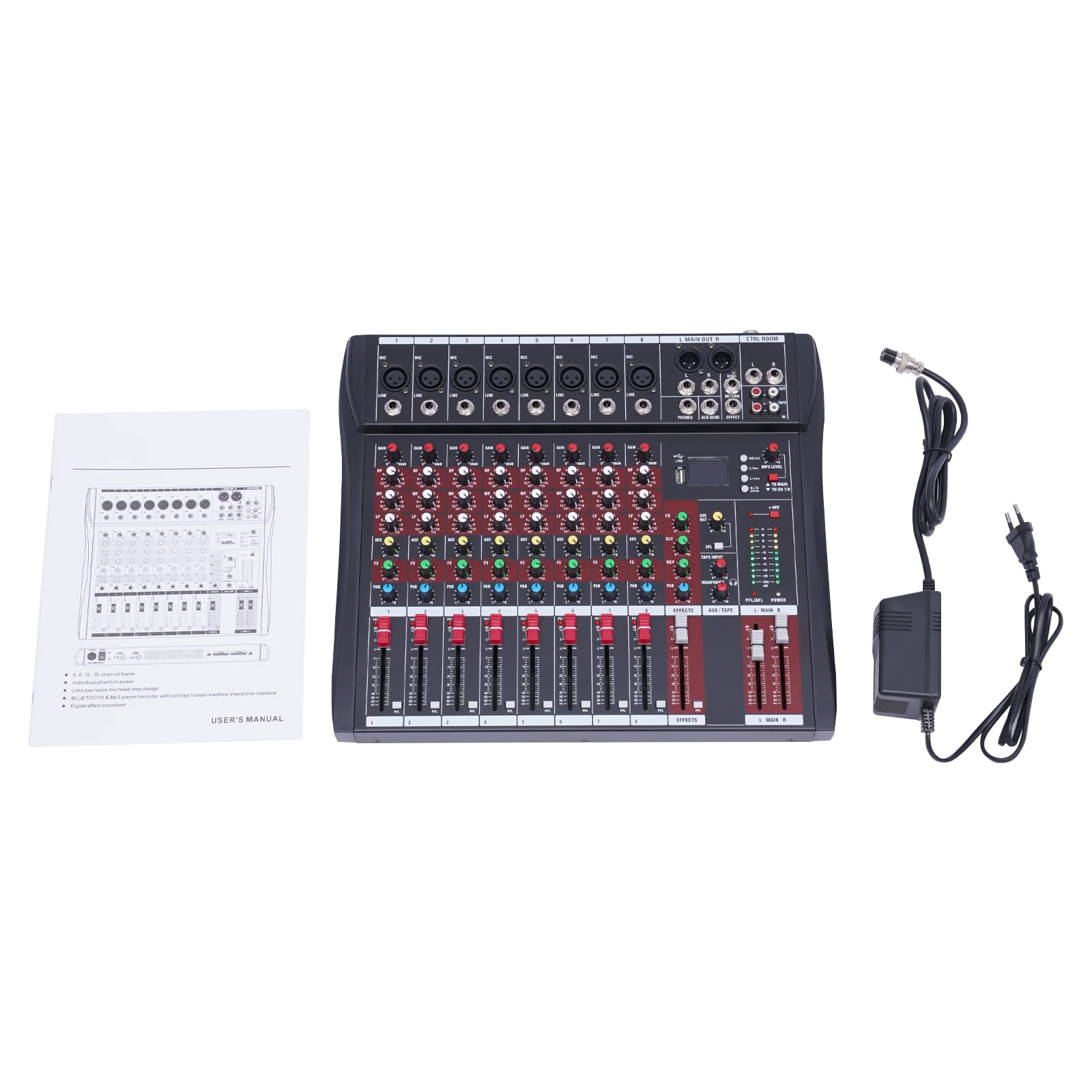Mixer audio portatile professionale a 8 canali con USB Bluetooth Dj Sound Console Soundboard per karaoke Ktv Party 48V