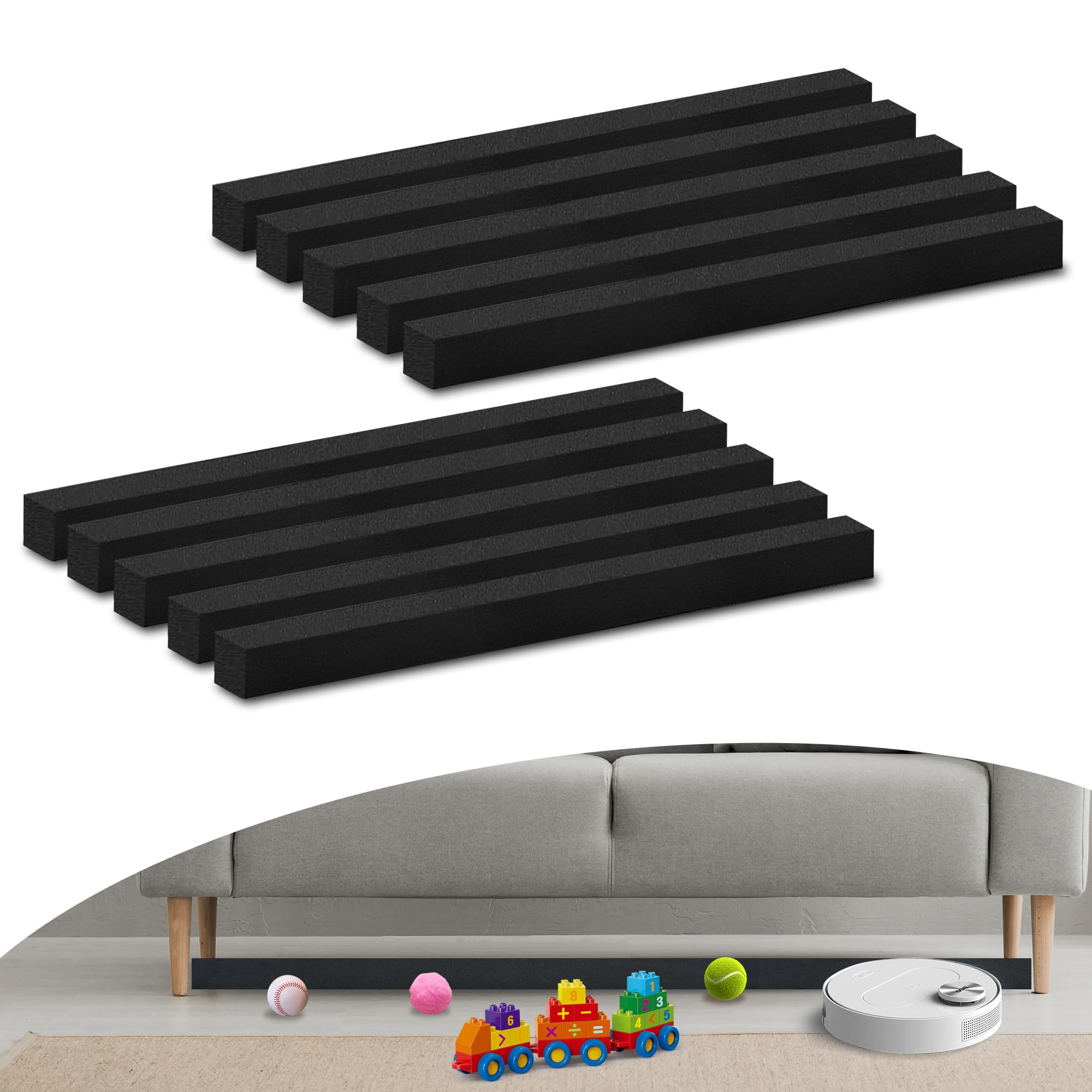 Photo 1 of 10 Pcs Under Couch Blocker, Under Bed Blocker for Pets Toys Barrier, Sponge Under Furniture Blocker with Strong Tapefor, Stopping Small Items from Getting Under Couch,Easy to Install, 17" L x 1.2" H