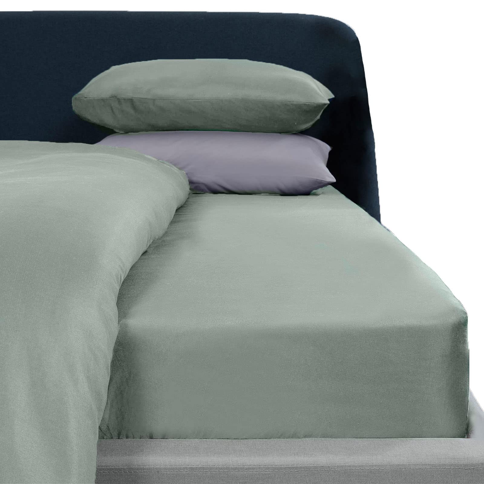 BrentfordsPlain Dye Solid Colour Fitted Bed Fitted Bed Sheet Non-Iron Super Soft Easy Care Microfibre, Duck Egg, Single